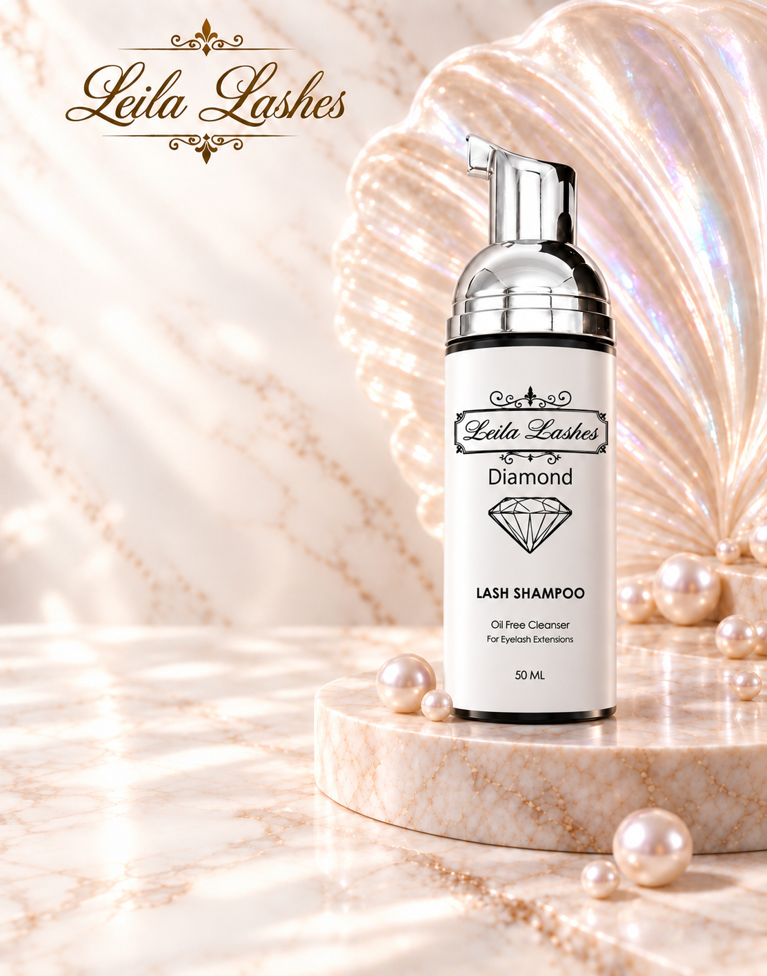 Lash Shampoo Diamond Leila Lashes, șampon pentru curățarea genelor, produs de îngrijire și igienă a genelor.