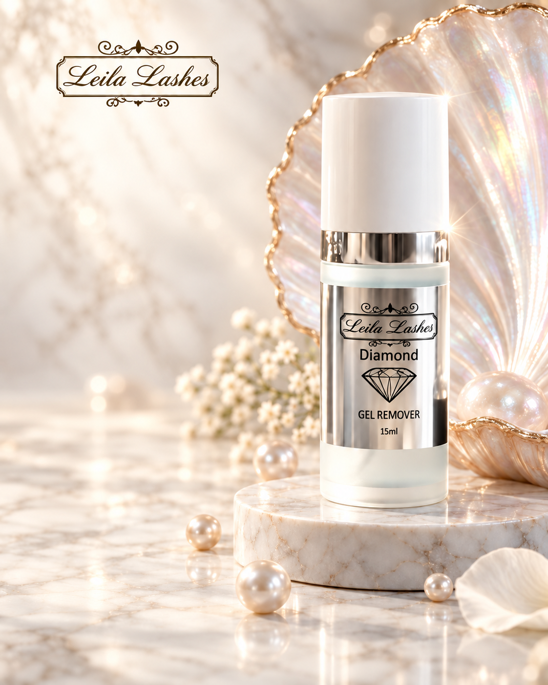Gel Remover Diamond Leila Lashes pentru îndepărtarea extensiilor de gene, produs profesional pentru tehnicieni.
