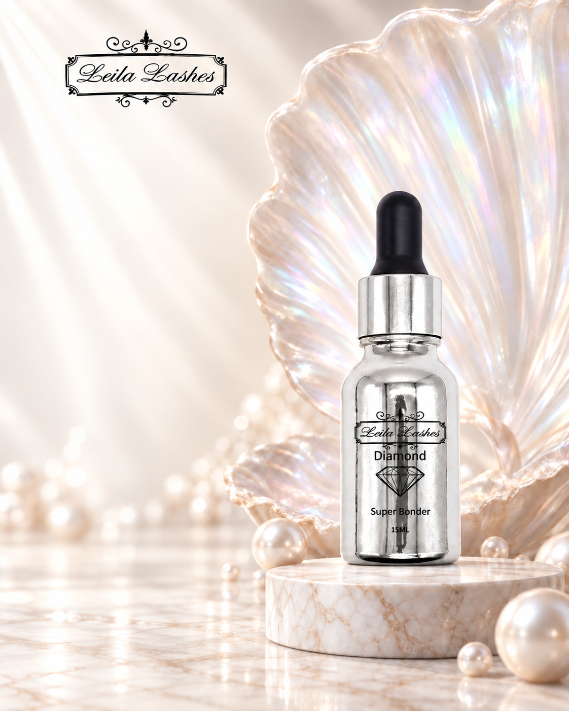 Lash Bonder Diamond Leila Lashes pentru extensii de gene, soluție profesională utilizată în procedurile de aplicare a extensiilor.
