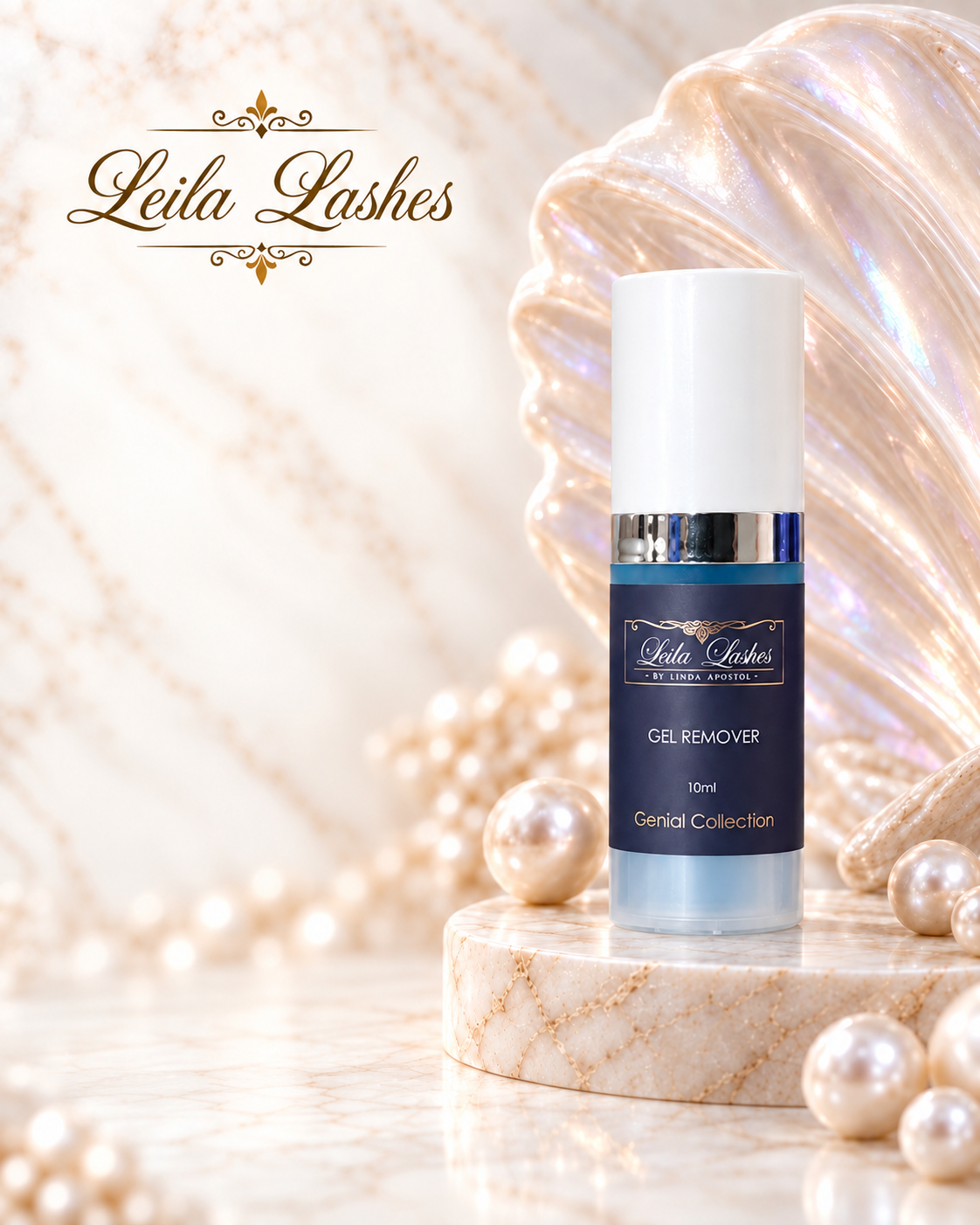 Gel Remover Genial Leila Lashes pentru îndepărtarea extensiilor de gene, produs profesional pentru tehnicieni.