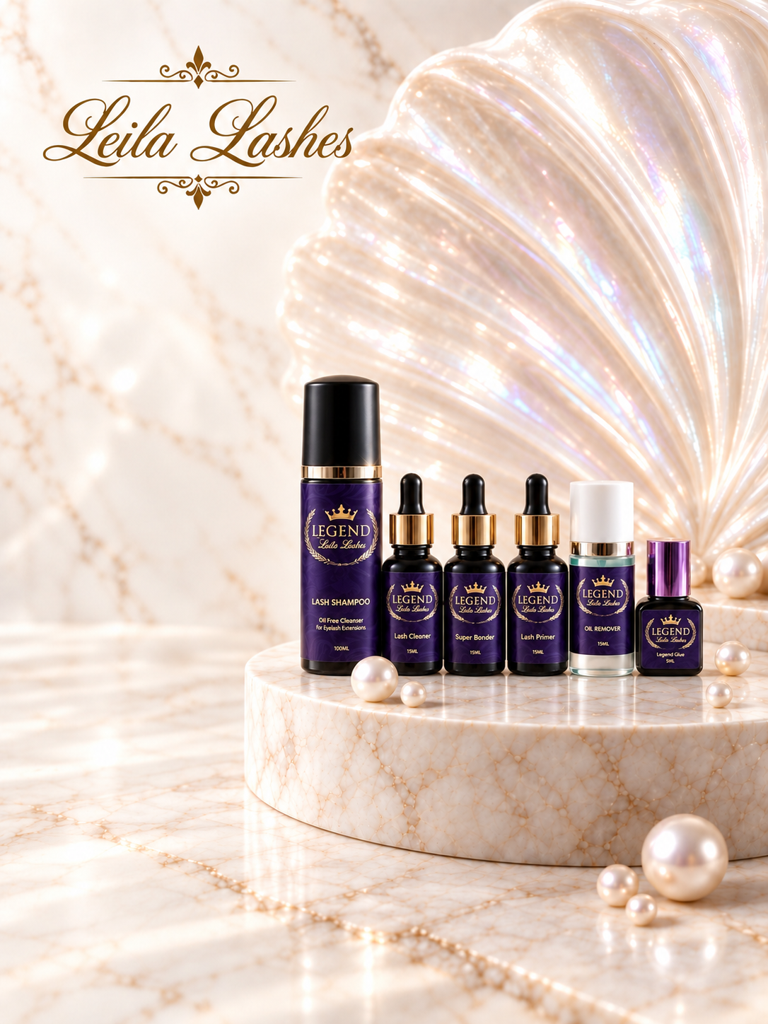 Set Legend Leila Lashes cu soluții profesionale pentru extensii de gene și adeziv cadou, pachet de produse pentru tehnicieni.