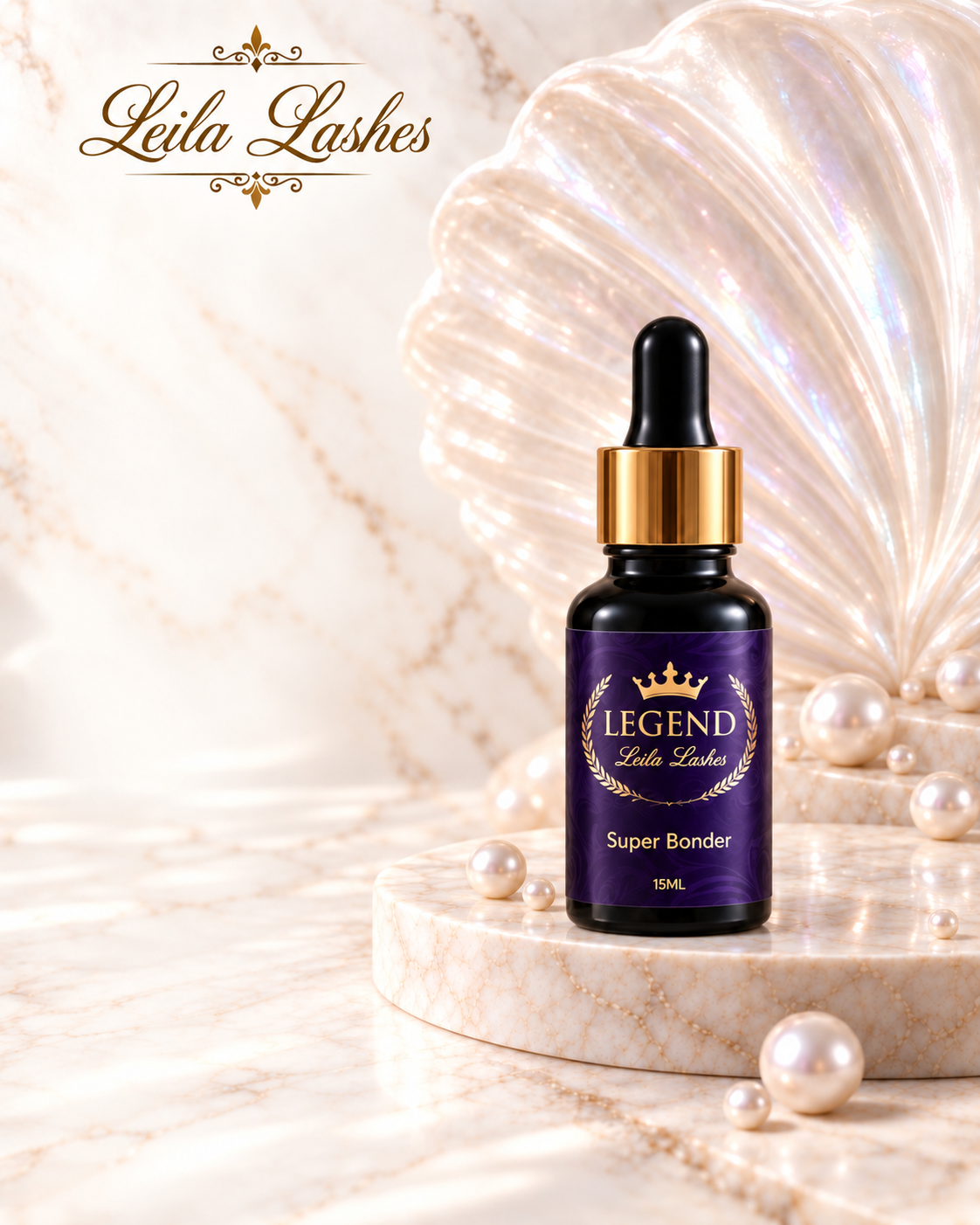 Lash Bonder Legend Leila Lashes pentru extensii de gene, soluție profesională utilizată în procedurile de aplicare a extensiilor.
