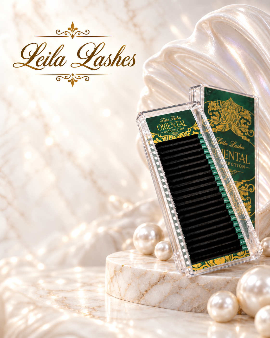 Extensii de gene ORIENTAL Leila Lashes, casetă profesională cu 22 de benzi de gene pentru tehnica fir cu fir și volum.