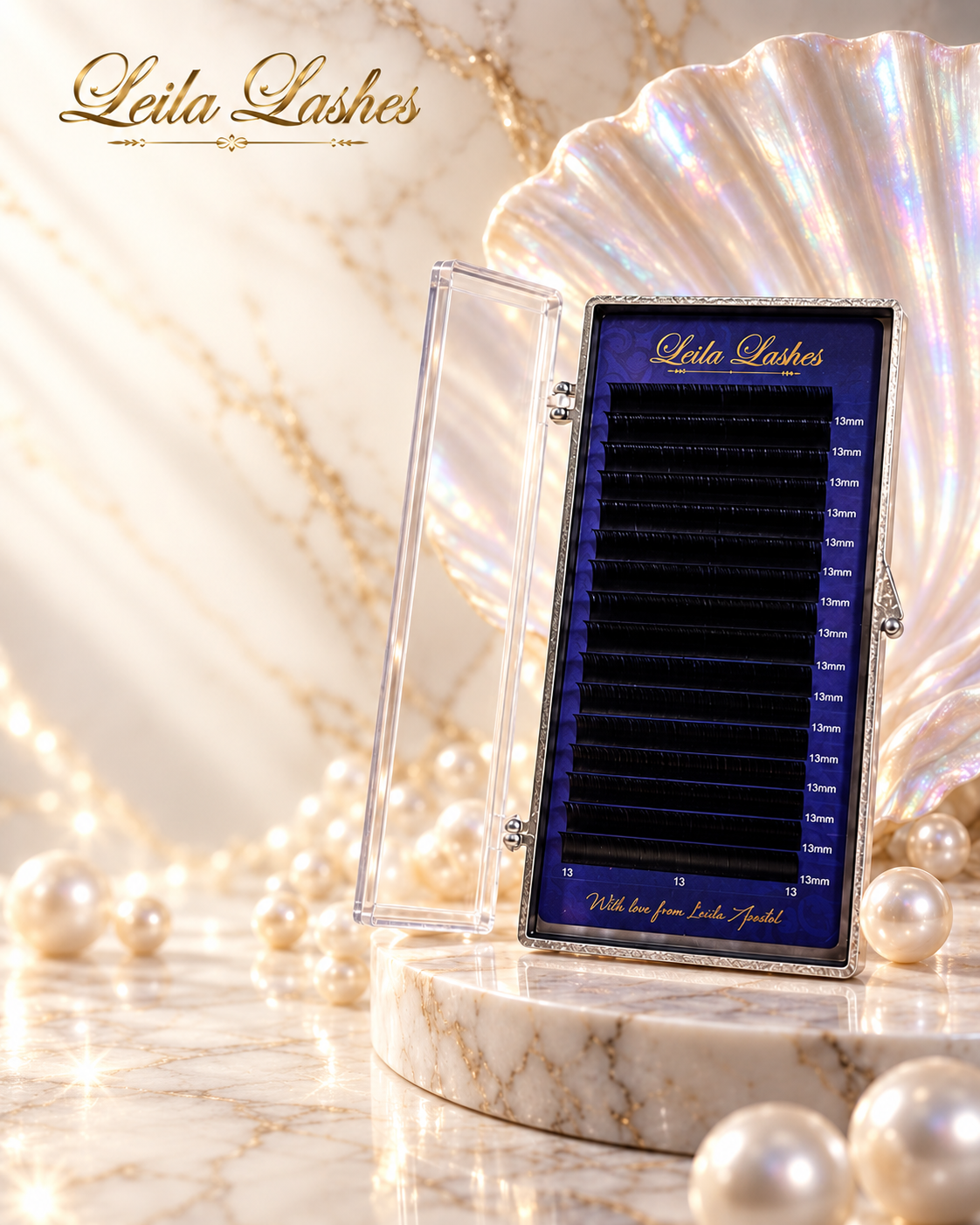 Extensii de gene GENIAL Leila Lashes, casetă cu 16 benzi de gene pentru aplicare profesională fir cu fir.
