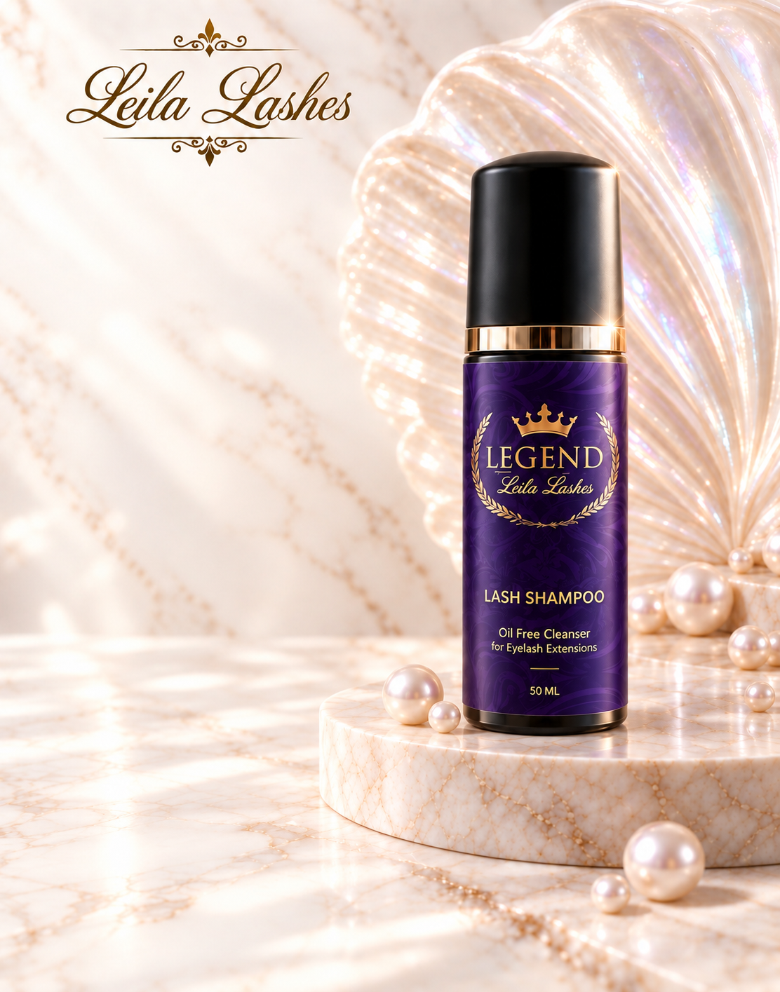 Lash Shampoo Legend Leila Lashes, șampon pentru curățarea genelor, produs de îngrijire și igienă a genelor.