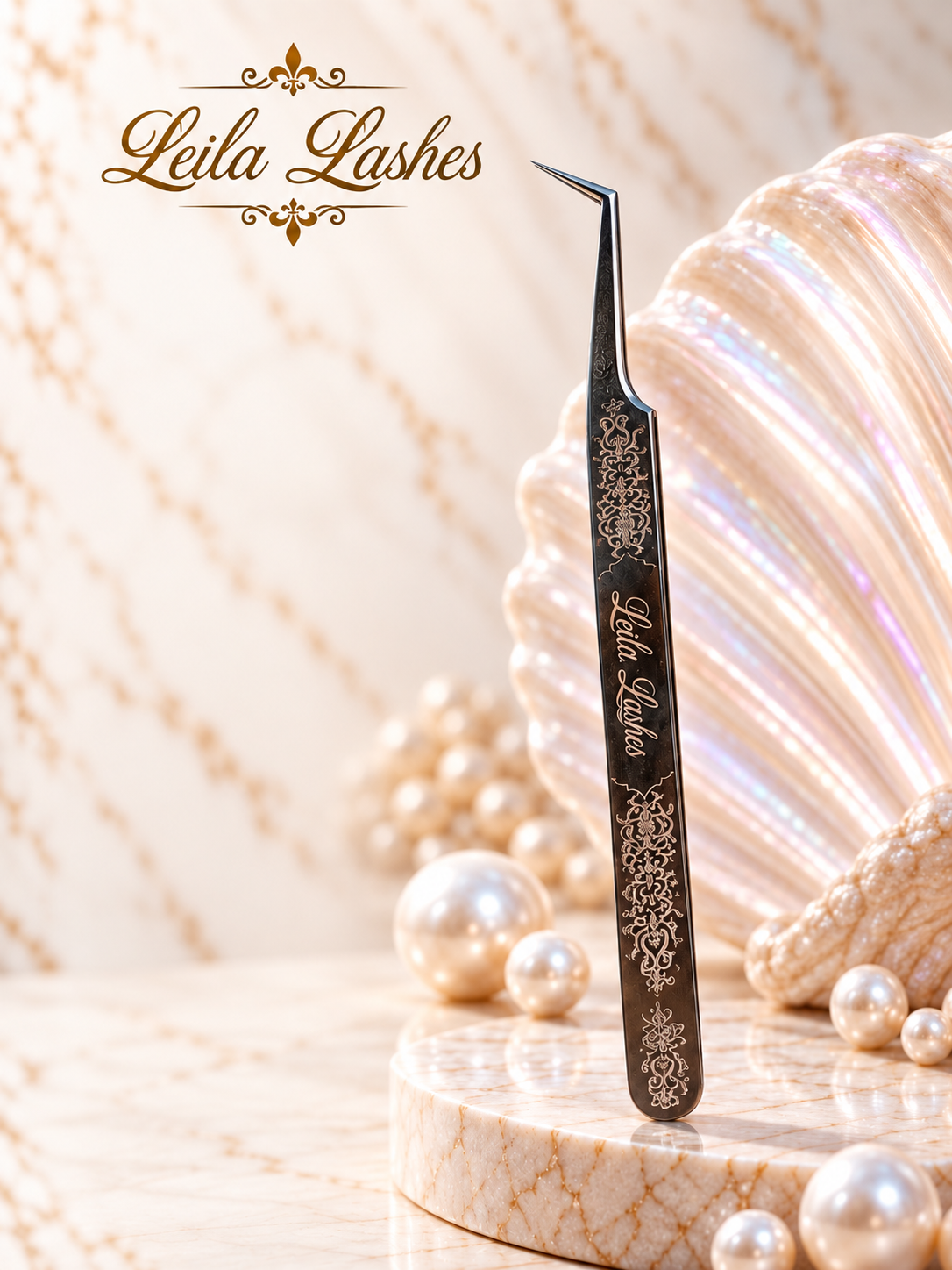 Pensetă ORIENTAL SLIM Leila Lashes pentru extensii de gene fir cu fir, instrument profesional pentru tehnica one by one.
