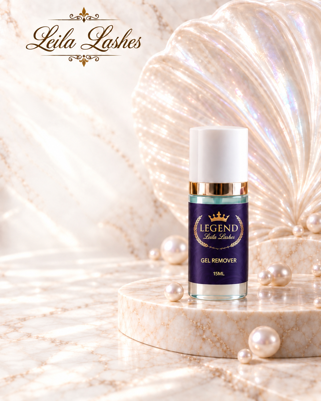 Gel Remover Legend Leila Lashes pentru îndepărtarea extensiilor de gene, produs profesional pentru tehnicieni.