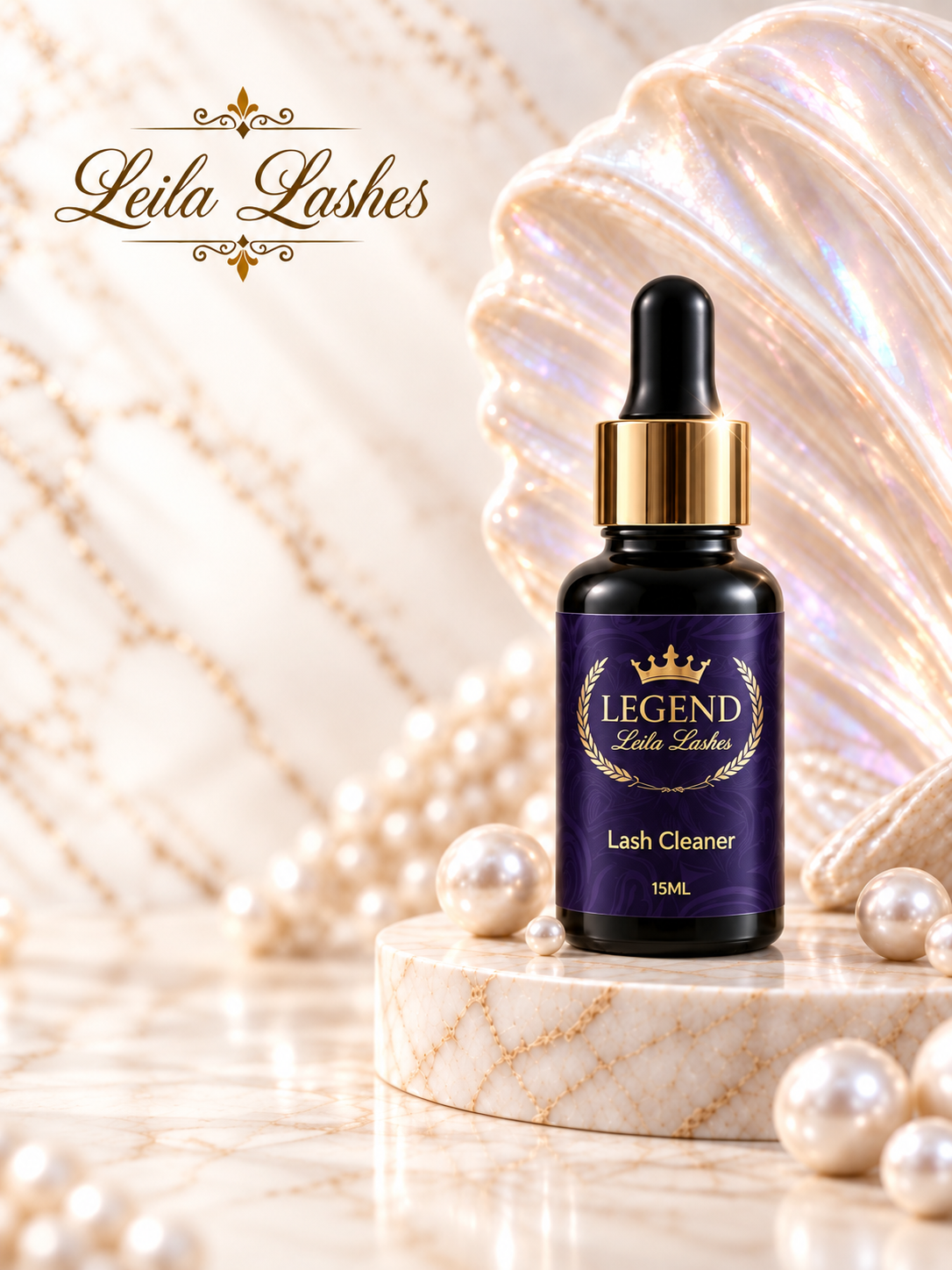 Lash Cleaner Legend Leila Lashes, soluție profesională pentru curățarea genelor în cadrul procedurilor de extensii.