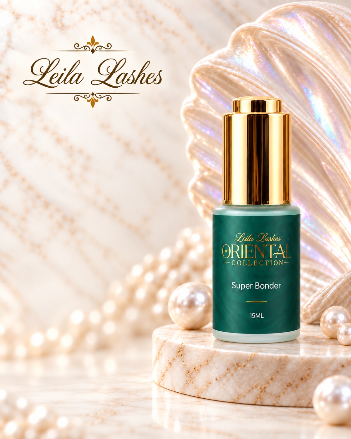 Lash Bonder Oriental Leila Lashes pentru extensii de gene, soluție profesională utilizată în procedurile de aplicare a extensiilor.