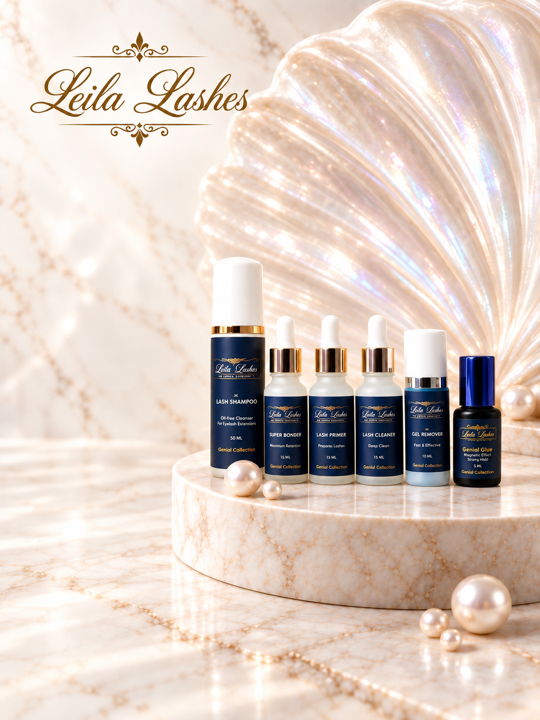 Set Genial Leila Lashes cu soluții profesionale pentru extensii de gene și adeziv cadou, pachet de produse pentru tehnicieni.