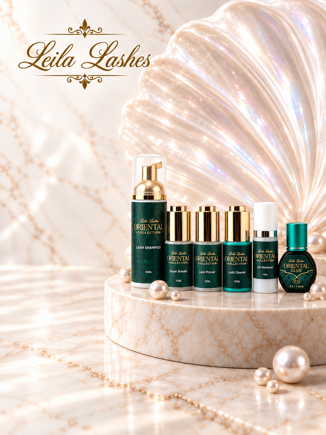 Set Oriental Leila Lashes cu soluții profesionale pentru extensii de gene și adeziv cadou, pachet de produse pentru tehnicieni.