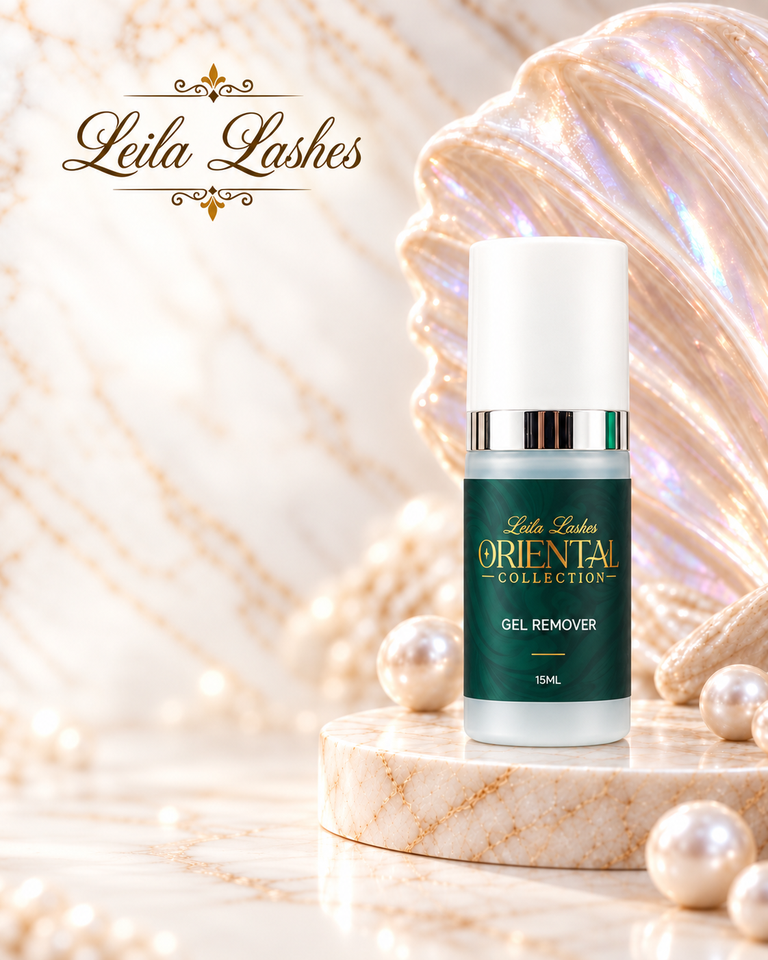 Gel Remover Oriental Leila Lashes pentru îndepărtarea extensiilor de gene, produs profesional pentru tehnicieni.
