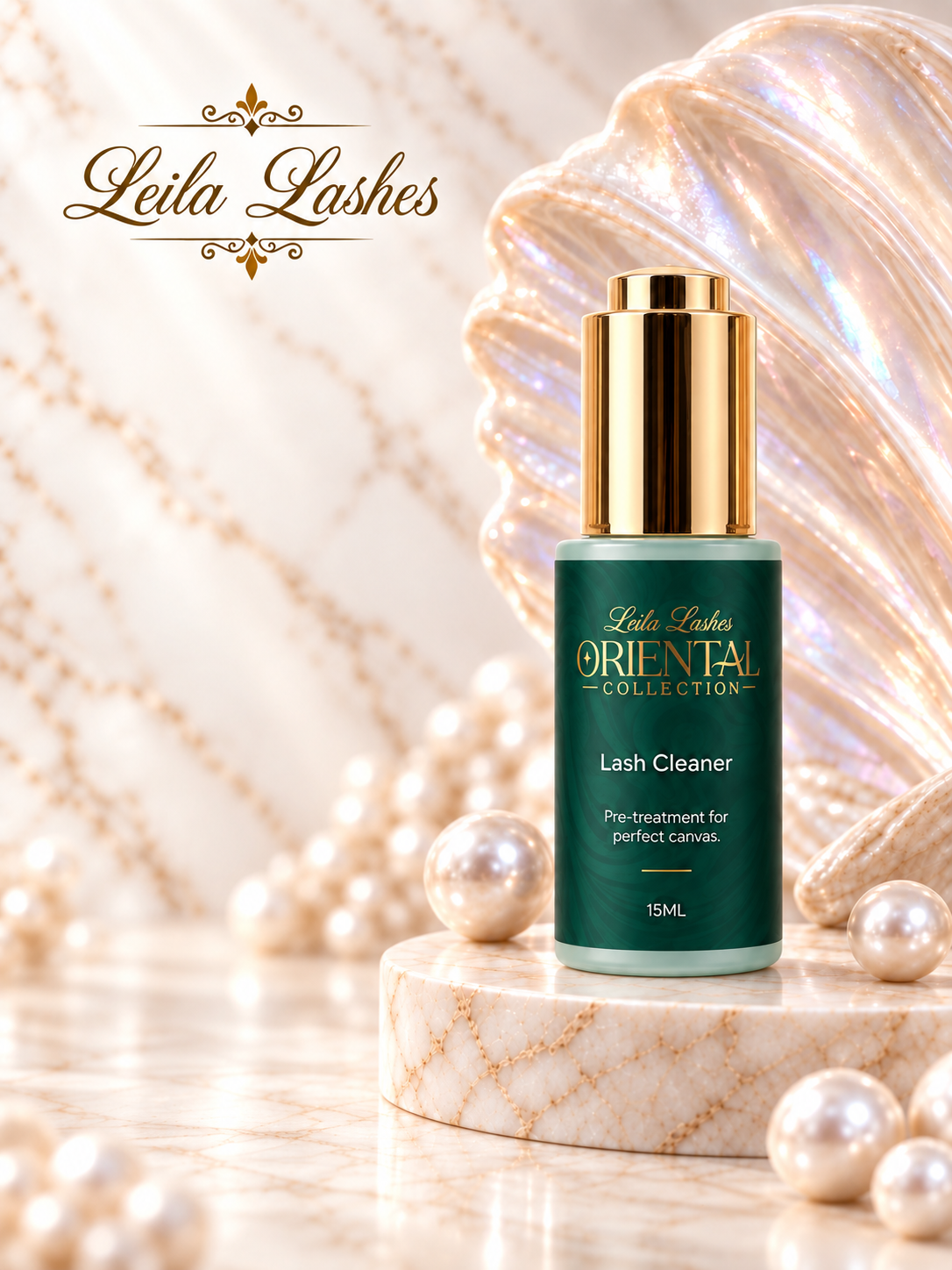 Lash Cleaner Oriental Leila Lashes, soluție profesională pentru curățarea genelor în cadrul procedurilor de extensii.