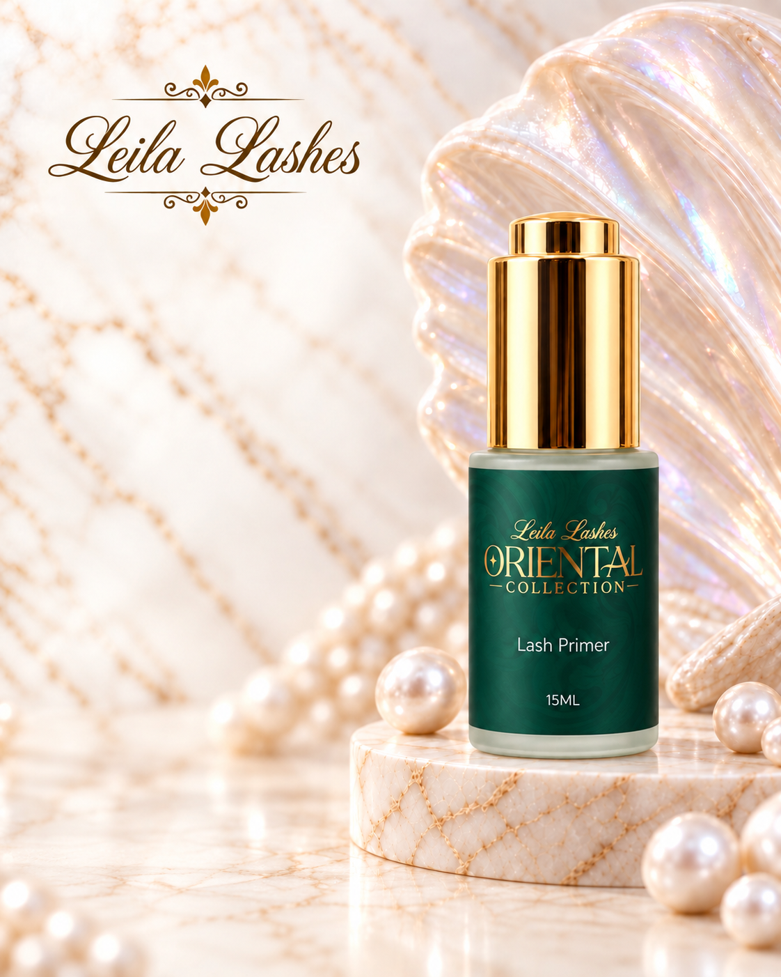 Lash Primer Oriental Leila Lashes pentru pregătirea genelor înainte de aplicarea extensiilor, produs profesional pentru tehnicieni.